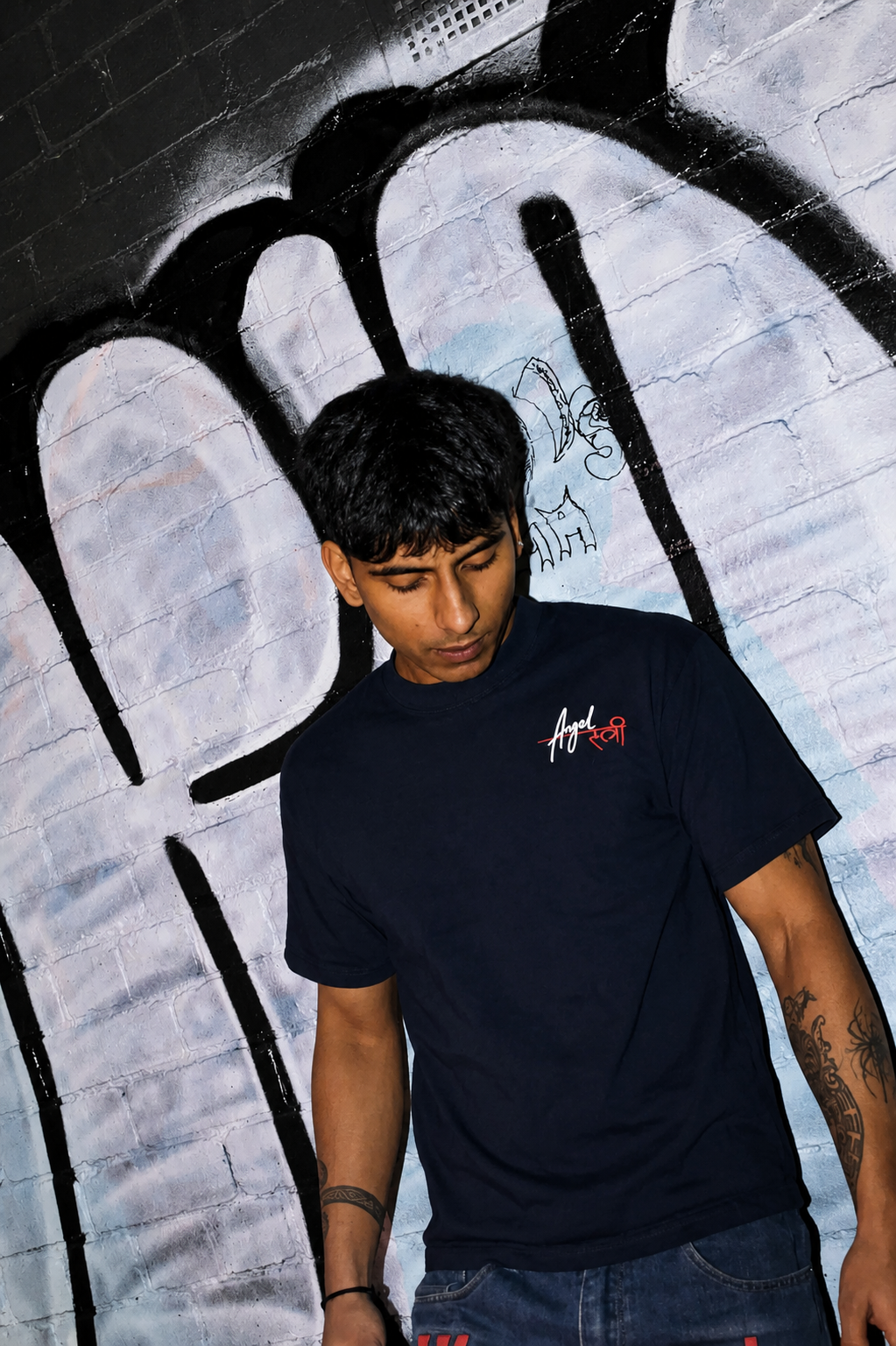 नारी शक्ति Tee worn on model, front view